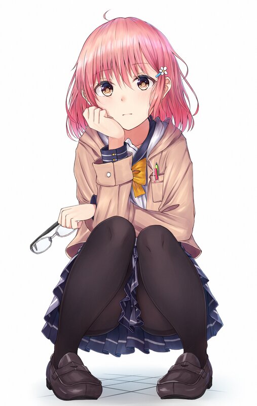Pink-haired Girl Sitting — Pink, Neutral