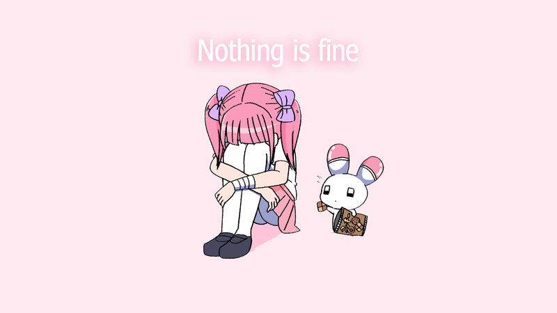 Pink-haired Girl Sitting — Pink, Sad