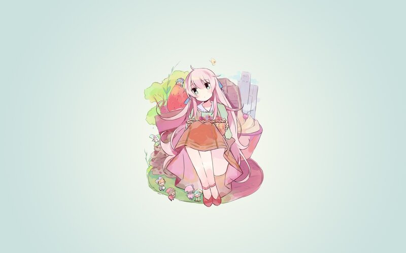 Pink-haired Girl Sitting — Pink, Serene, Anime