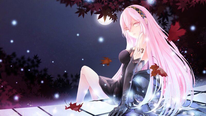 Pink-haired Girl Sitting — Pink, Serene, Night, Digital Art