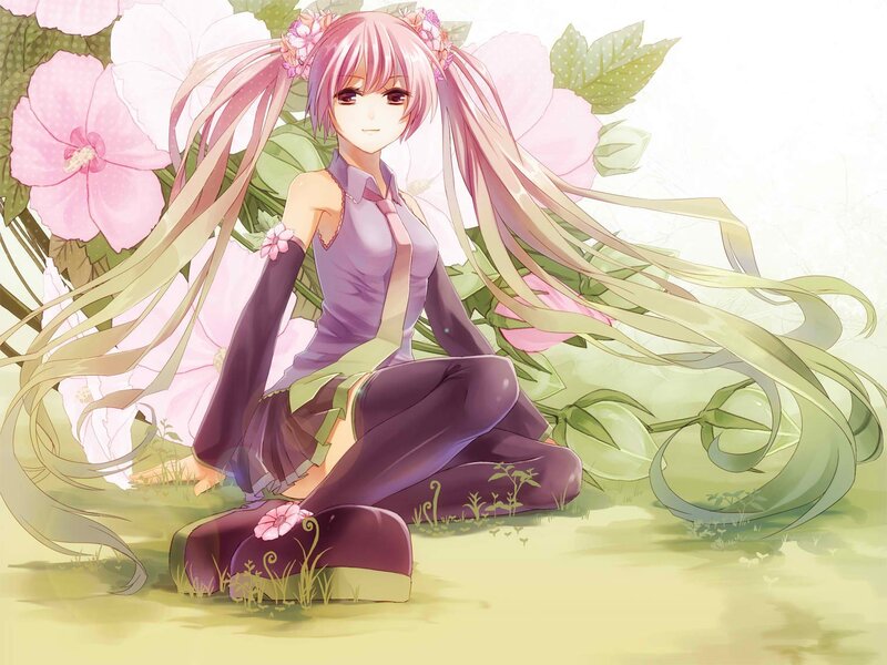 Pink-haired Girl Sitting — Pink, Serene, Spring