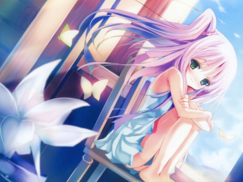 Pink-haired Girl Sitting — Purple