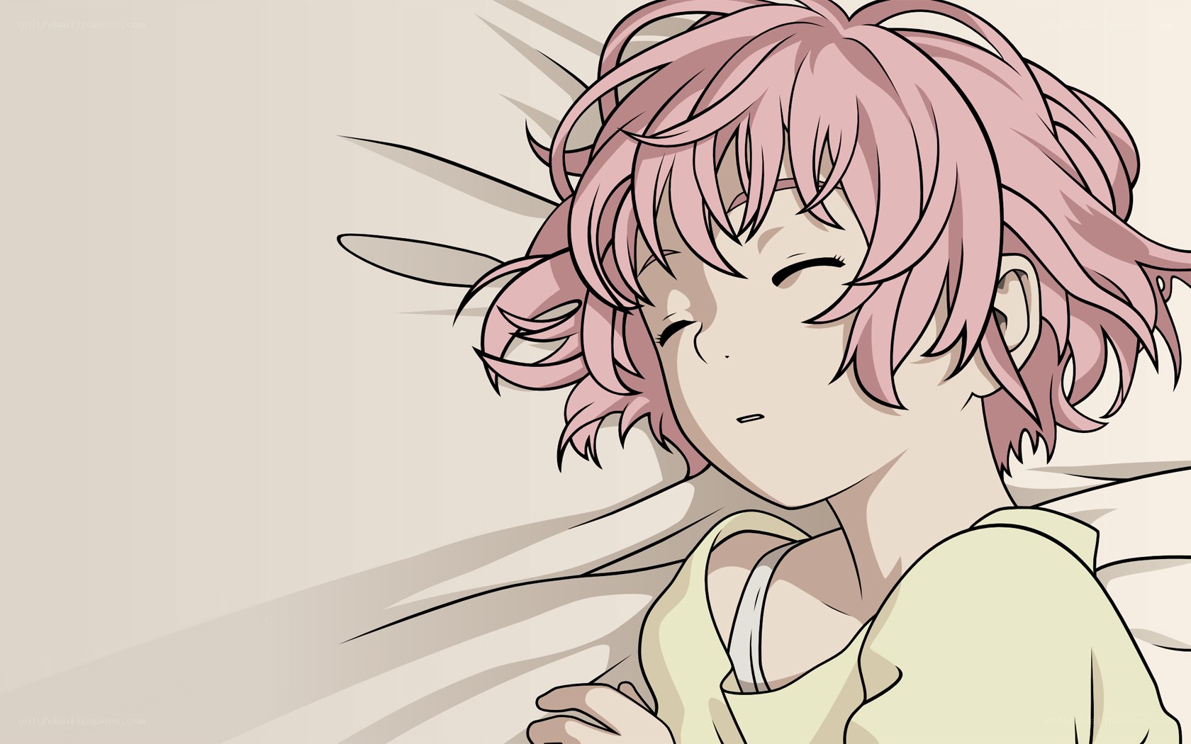 pink-haired girl sleeping