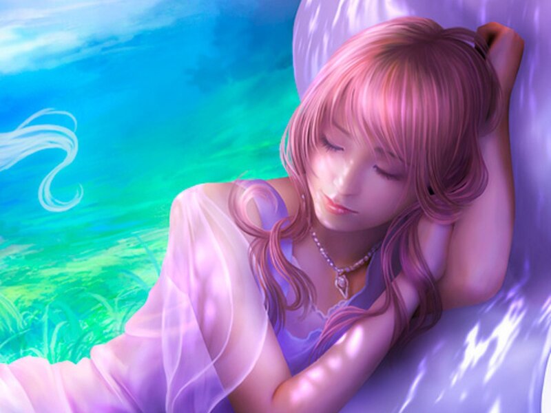 Pink-haired Girl Sleeping — Purple, Serene