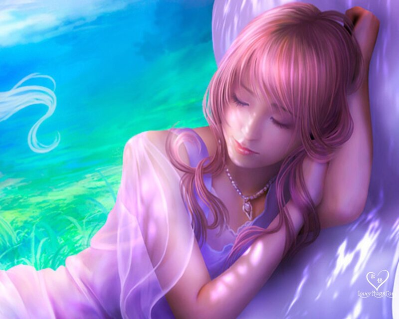 Pink-haired Girl Sleeping — Purple