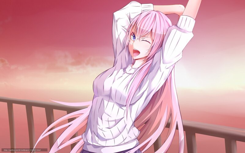 pink-haired girl stretching