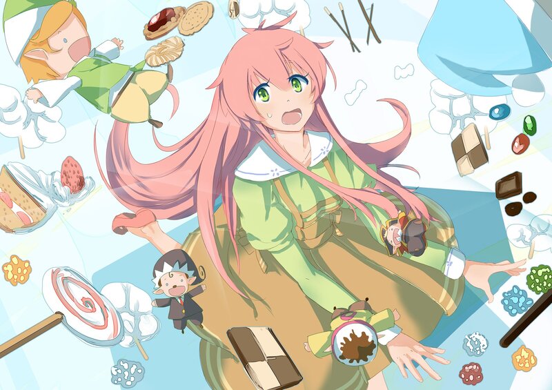 Pink-haired Girl Surrounded by Sweets