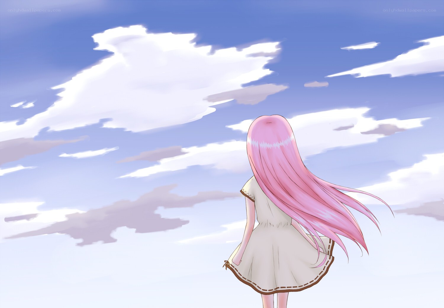 pink-haired girl under cloudy sky