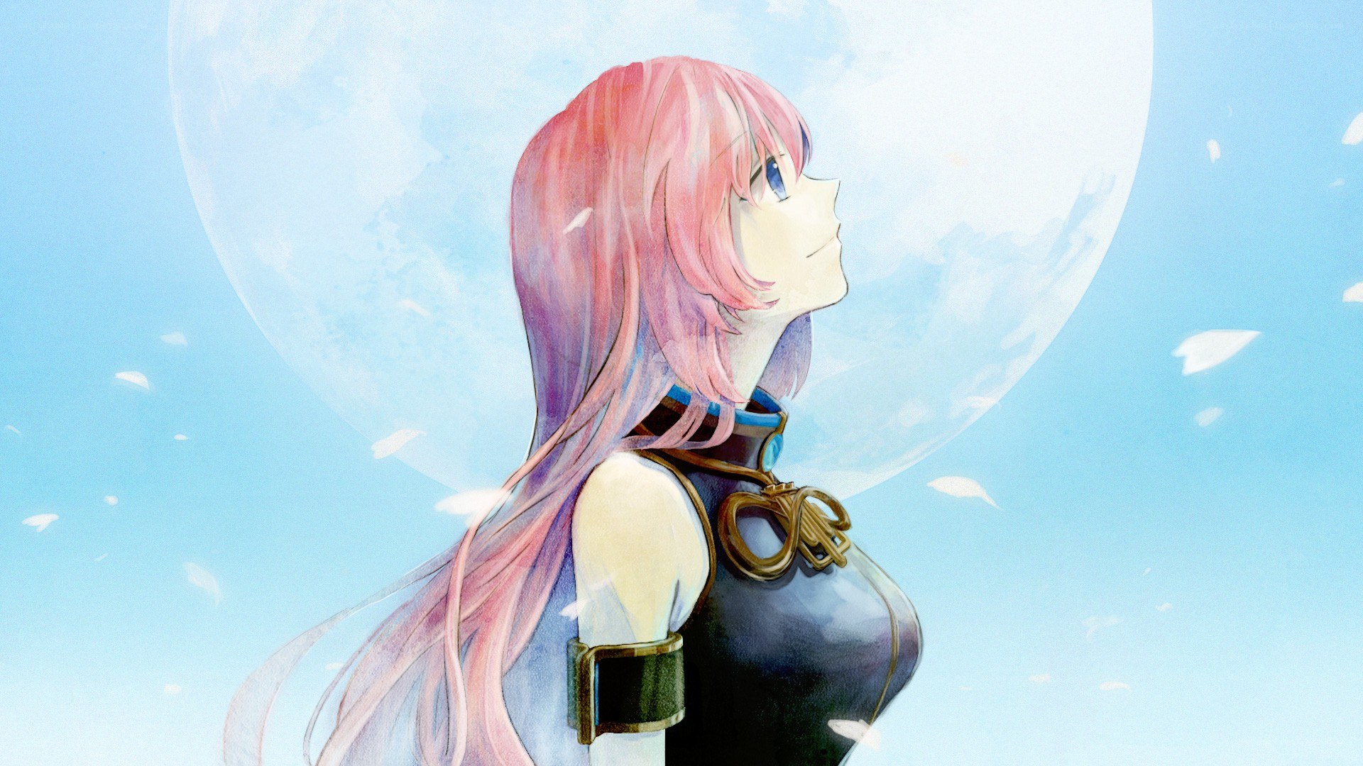 pink-haired girl under moonlight