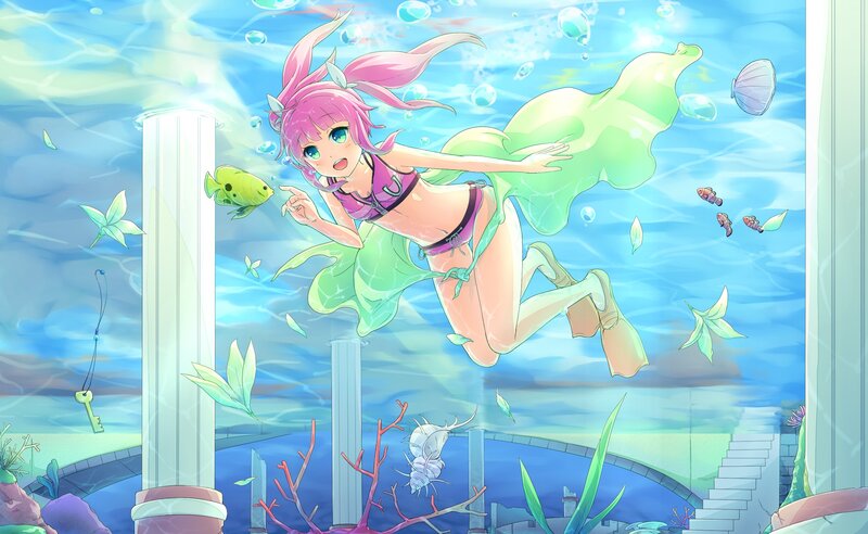 pink-haired girl underwater