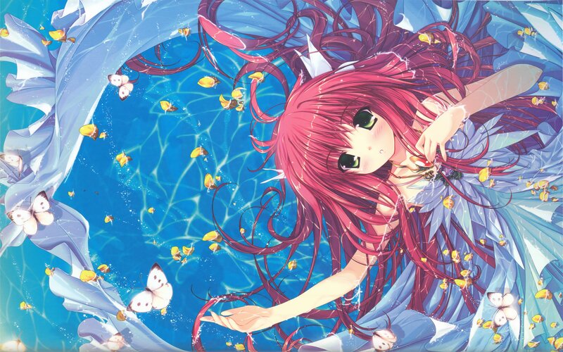 Pink-haired Girl Underwater — Blue, Serene