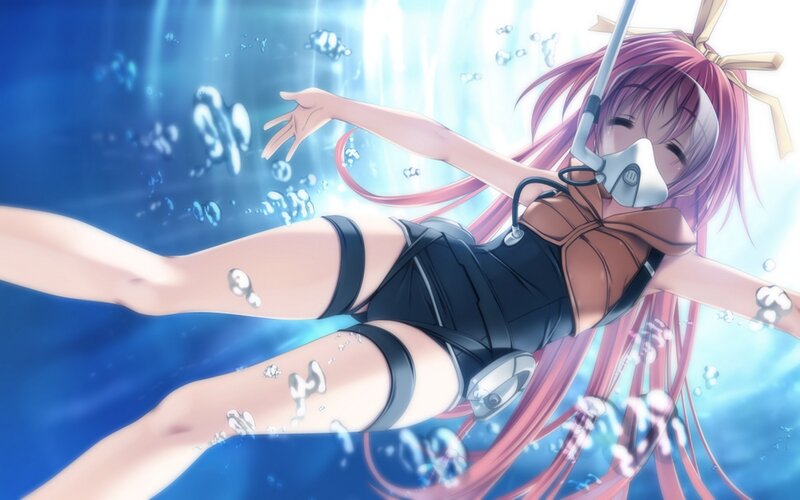 Pink-haired Girl Underwater — Blue