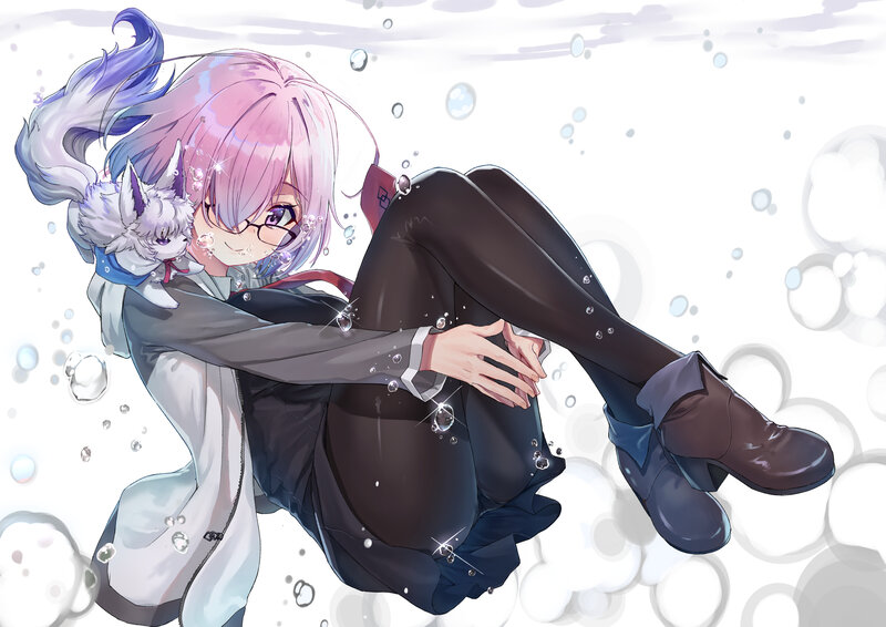 Pink-haired Girl Underwater — White