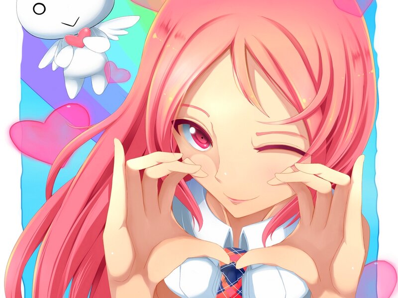 Pink-haired Girl Winking