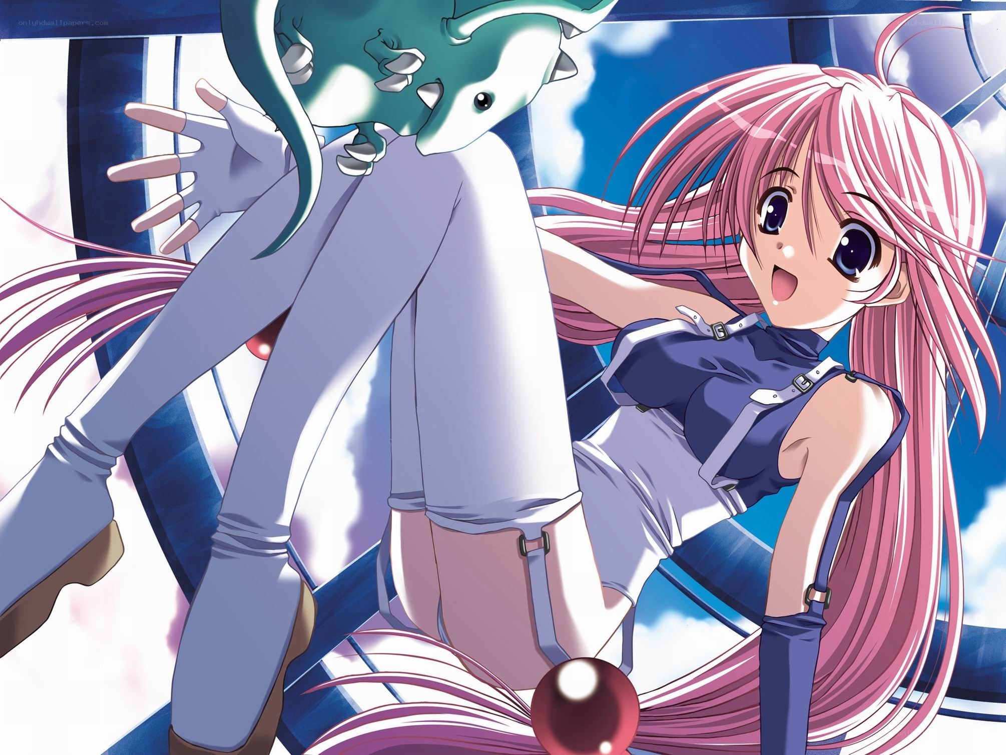 pink-haired girl with a creature
