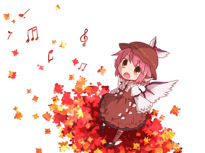 pink-haired girl with autumn leaves