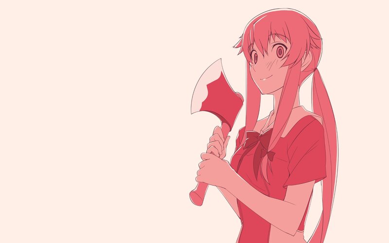 Pink-haired Girl with Axe — Red, Playful