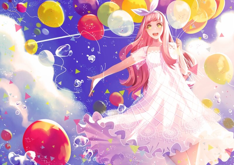 Pink-haired Girl with Balloons