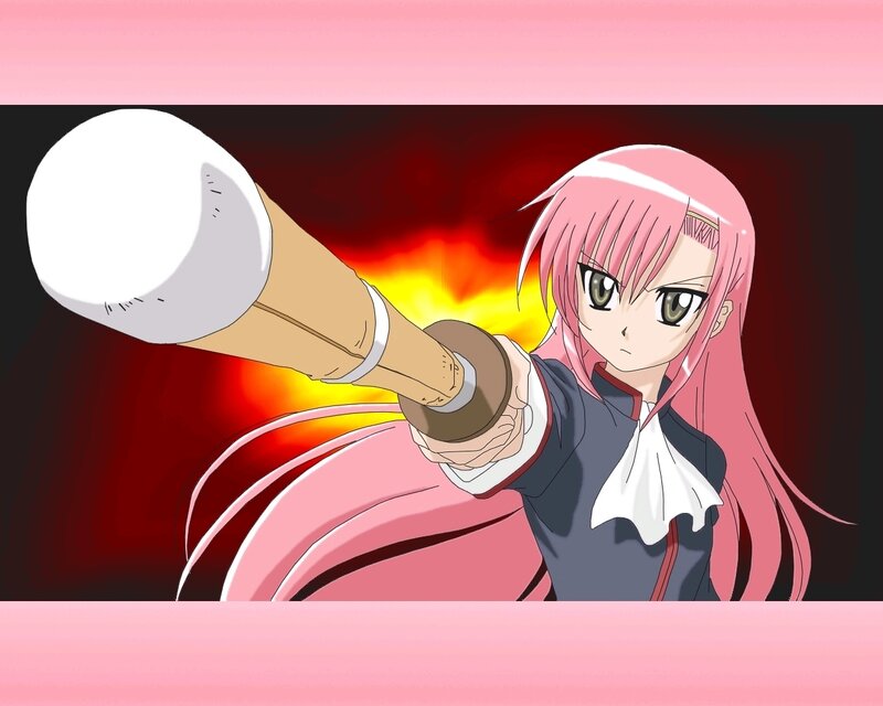 Pink-haired girl with baseball bat