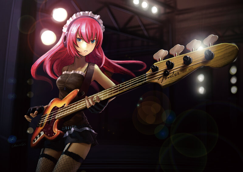 Pink-haired Girl with Bass Guitar