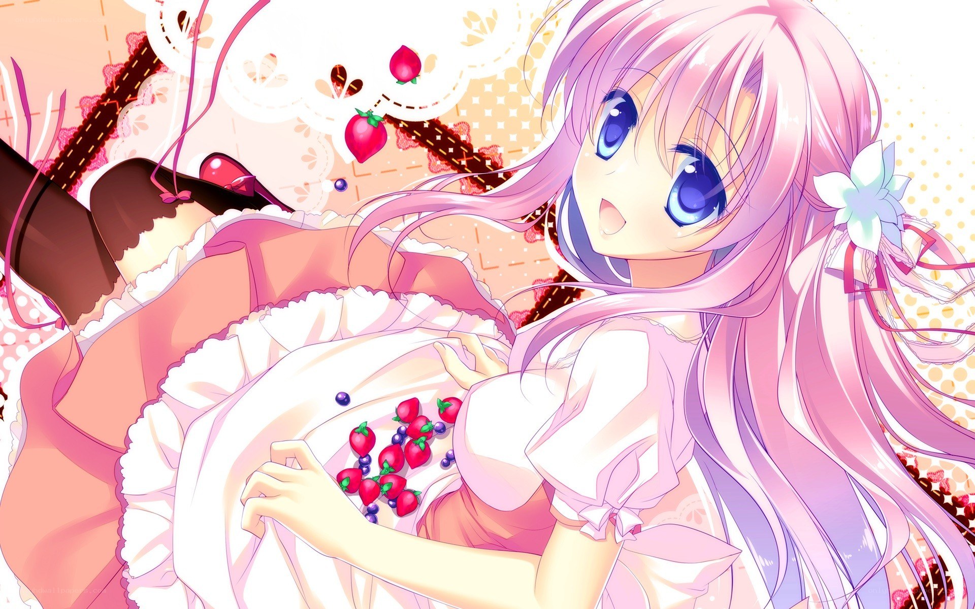 pink-haired girl with berries