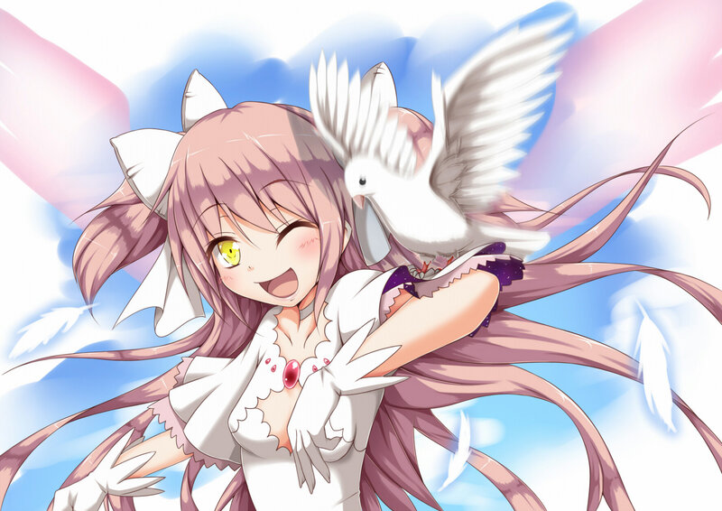 Pink-haired Girl with Bird — White