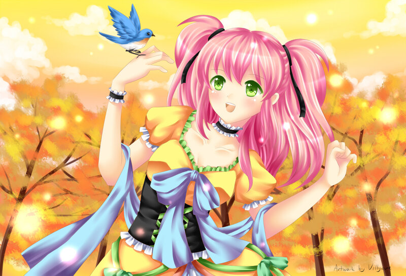 Pink-haired Girl with Bird — Yellow