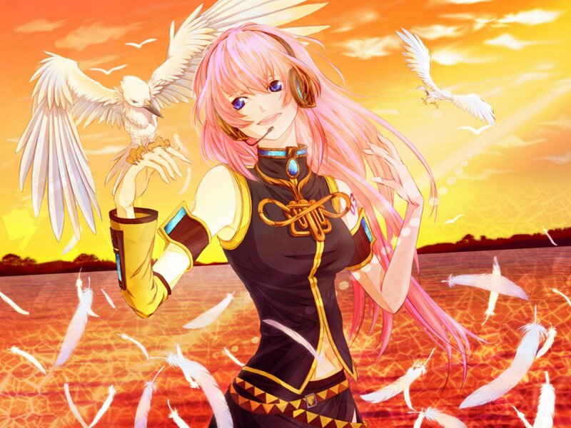 Pink-haired Girl with Birds — Orange