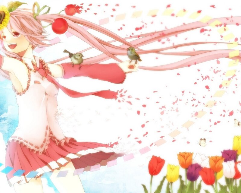 Pink-haired Girl with Birds — Pink, Cheerful