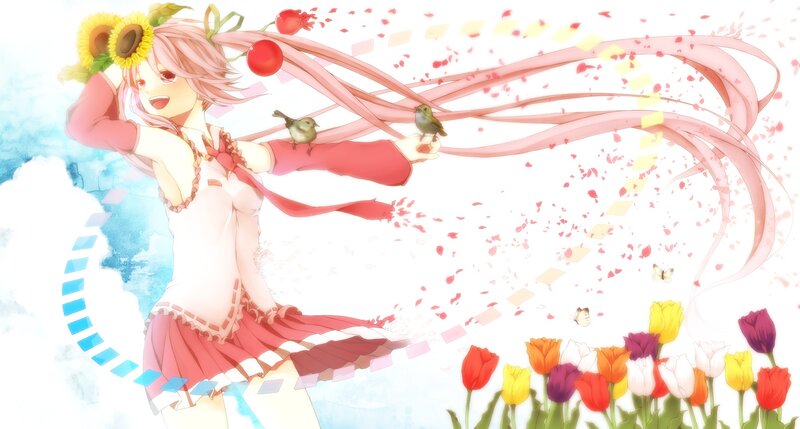 Pink-haired Girl with Birds — Pink, Joyful