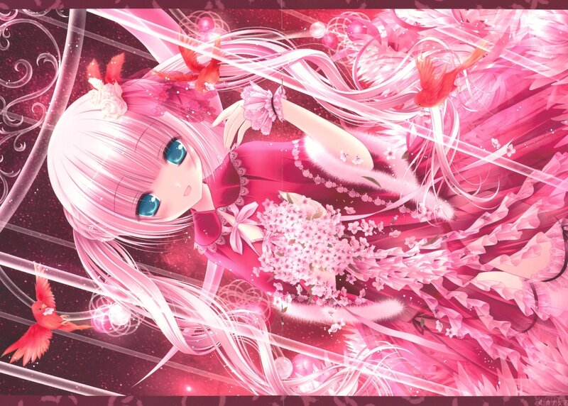 Pink-haired Girl with Birds — Pink
