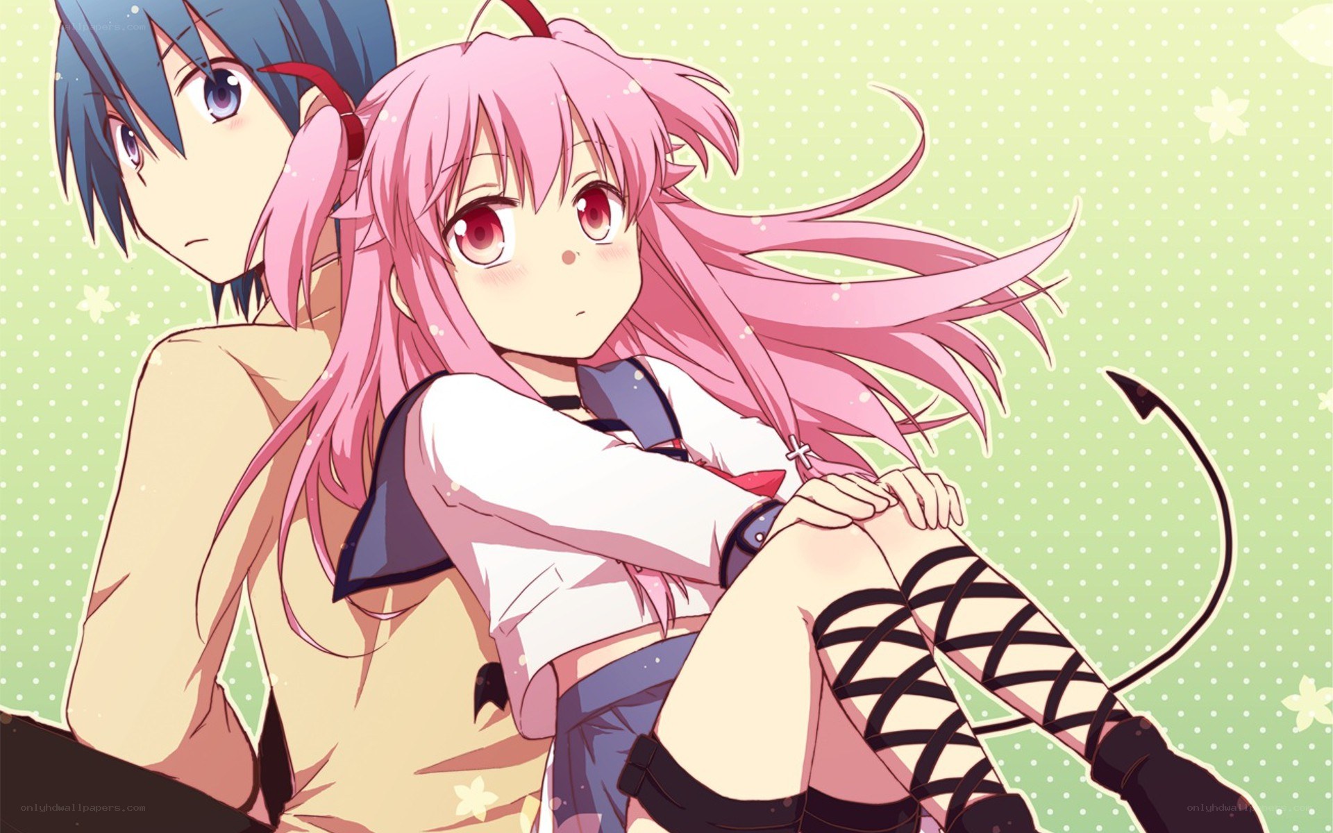 pink-haired girl with blue-haired boy