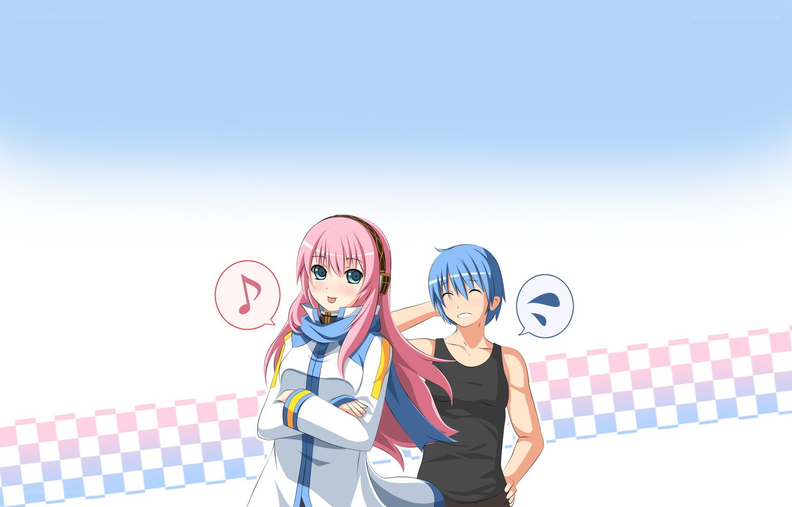 Pink-haired girl with blue-haired boy