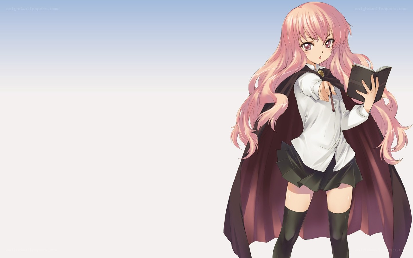 pink-haired girl with book