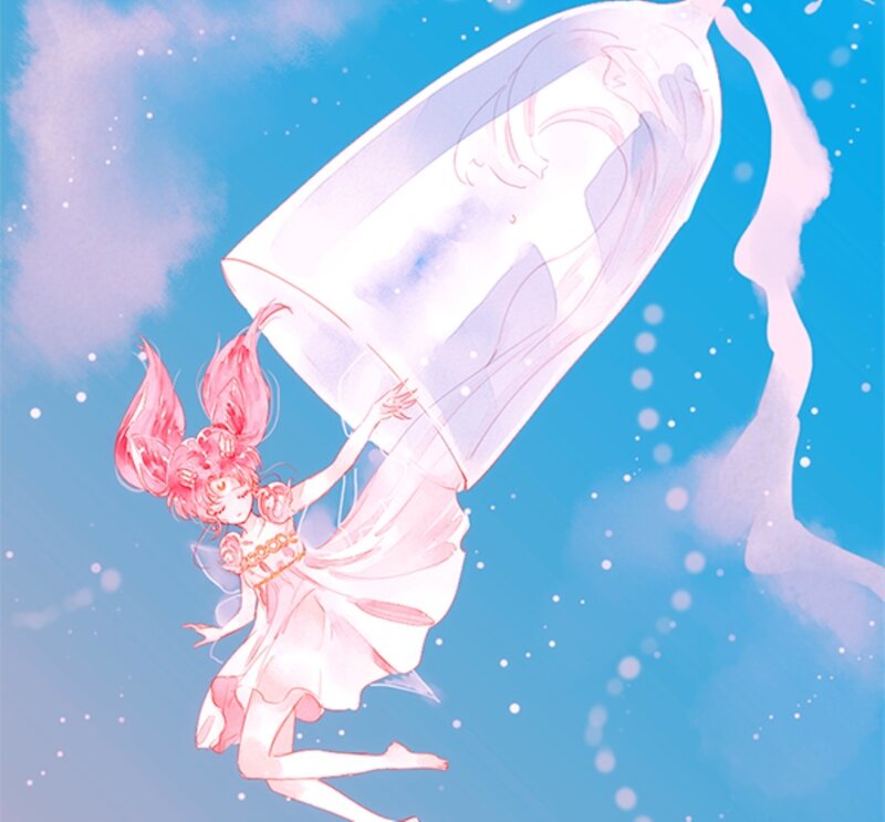Pink-haired Girl with Bottle — Blue