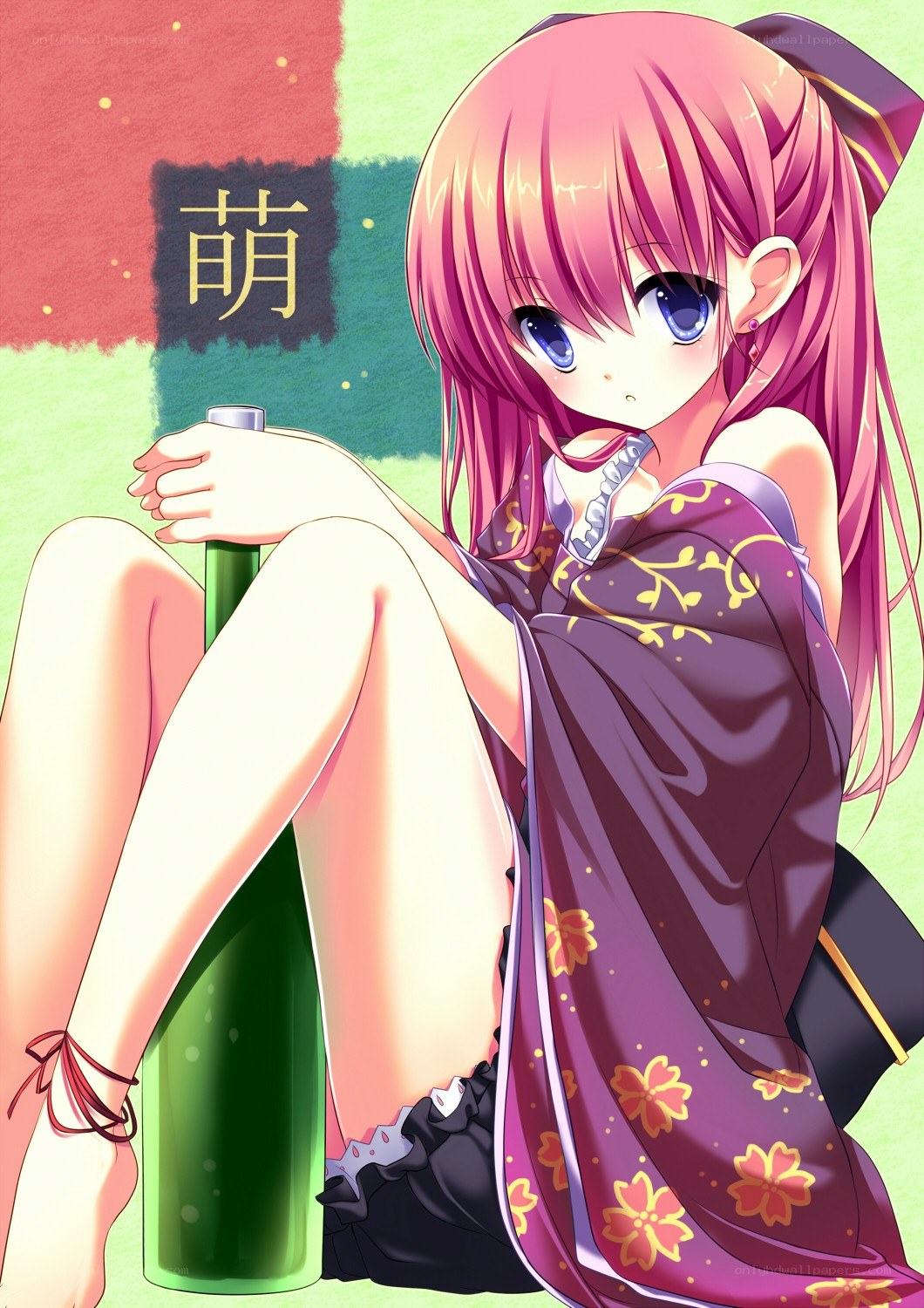 pink-haired girl with bottle
