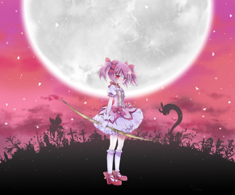 Pink-haired Girl with Bow — Pink, Dramatic, Night