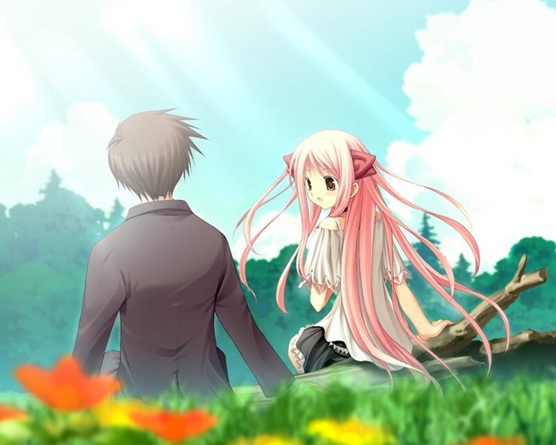 Pink-haired Girl with Boy — Green, Serene