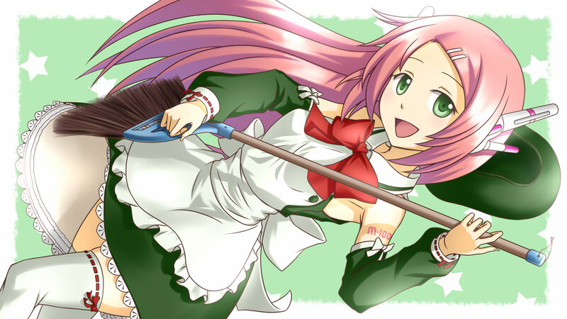 Pink-haired Girl with Broom