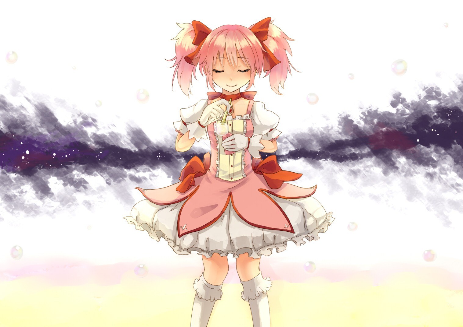 pink-haired girl with bubbles