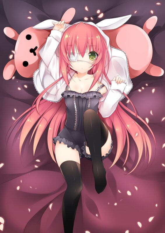 pink-haired girl with bunny ears