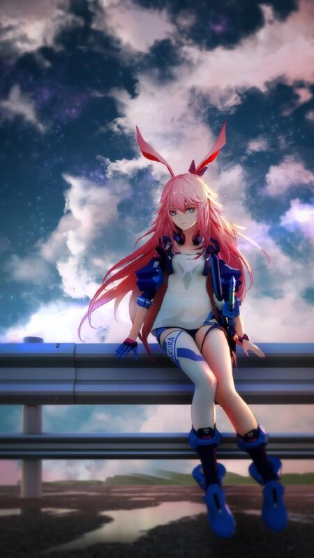 Pink-haired Girl with Bunny Ears — Pink, Dramatic, Night