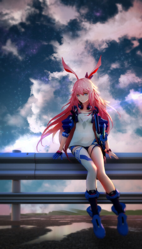 Pink-haired Girl with Bunny Ears — Pink, Dramatic
