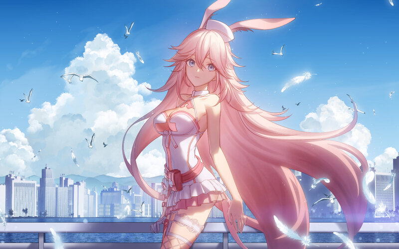 Pink-haired Girl with Bunny Ears — Pink, Serene, Afternoon