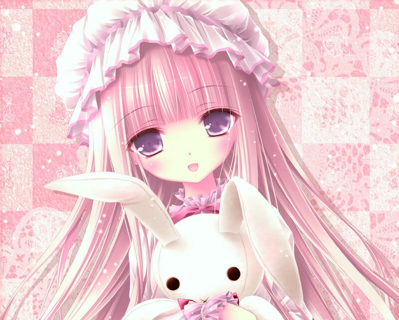 Pink-haired Girl with Bunny — Pink, Sweet