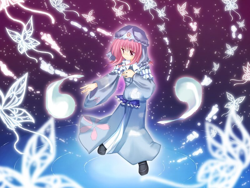 pink-haired girl with butterflies