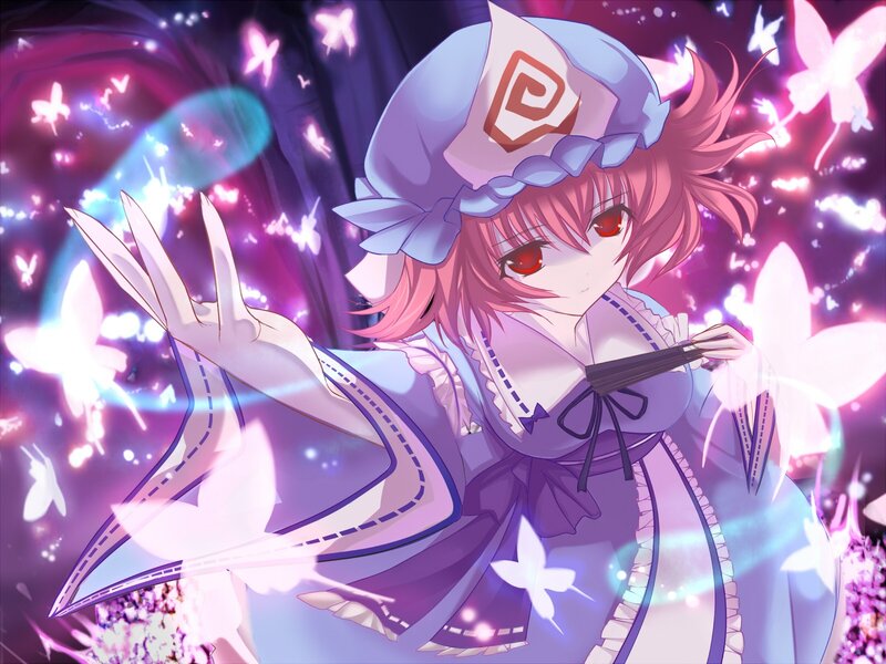 pink-haired girl with butterflies