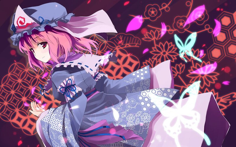 pink-haired girl with butterflies