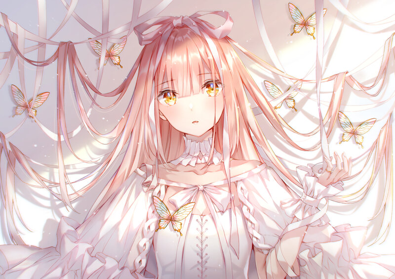 Pink-haired Girl with Butterflies — Pink, Serene, Anime