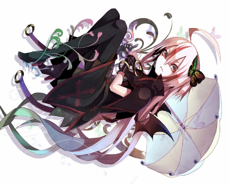 Pink-haired Girl with Butterfly — Black